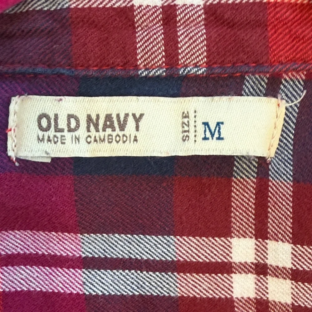Old Navy Red and Navy Plaid Button-Up Shirt - Picture 3 of 4